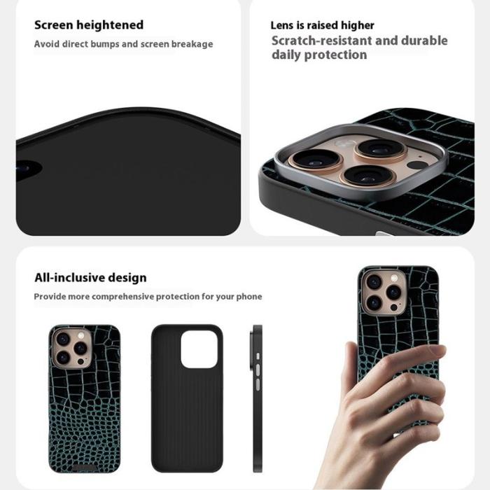 ABEEL - ABEEL iPhone 16 Pro Skal MagSafe Krokodiltextur Svart