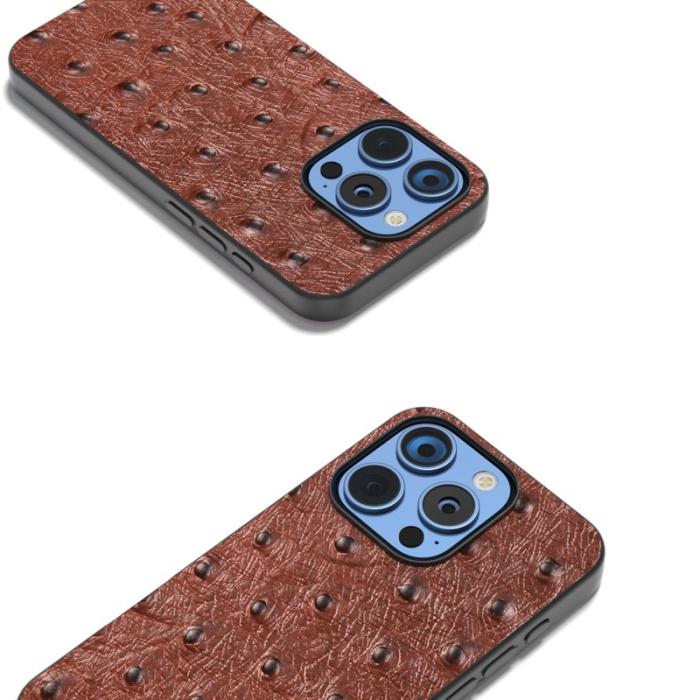ABEEL - ABEEL iPhone 16 Pro Skal Ostrich Textur Äkta Läder - Kaffe