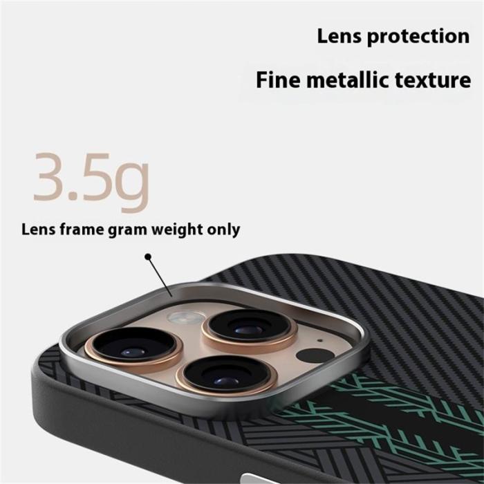 ABEEL - ABEEL iPhone 16 Pro Skal PC TPU Aluminium PU Läder Textur 2