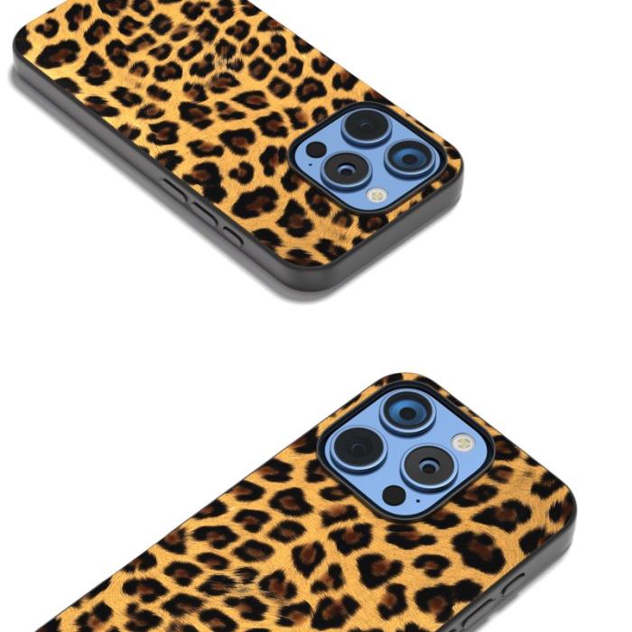 ABEEL - ABEEL iPhone 16 Pro Skal PU+TPU Leopardmönster - Guld
