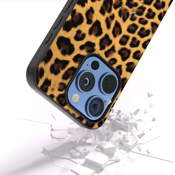 ABEEL - ABEEL iPhone 16 Pro Skal PU+TPU Leopardmönster - Guld