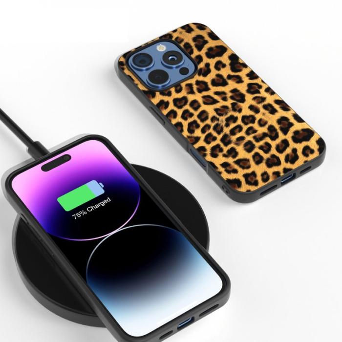 ABEEL - ABEEL iPhone 16 Pro Skal PU+TPU Leopardmönster - Guld