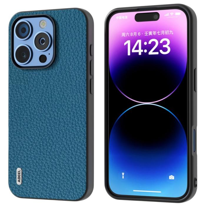 ABEEL - ABEEL iPhone 16 Pro Skal TPU + Äkta Läder Skydd - Blå