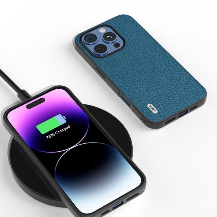 ABEEL - ABEEL iPhone 16 Pro Skal TPU + Äkta Läder Skydd - Blå