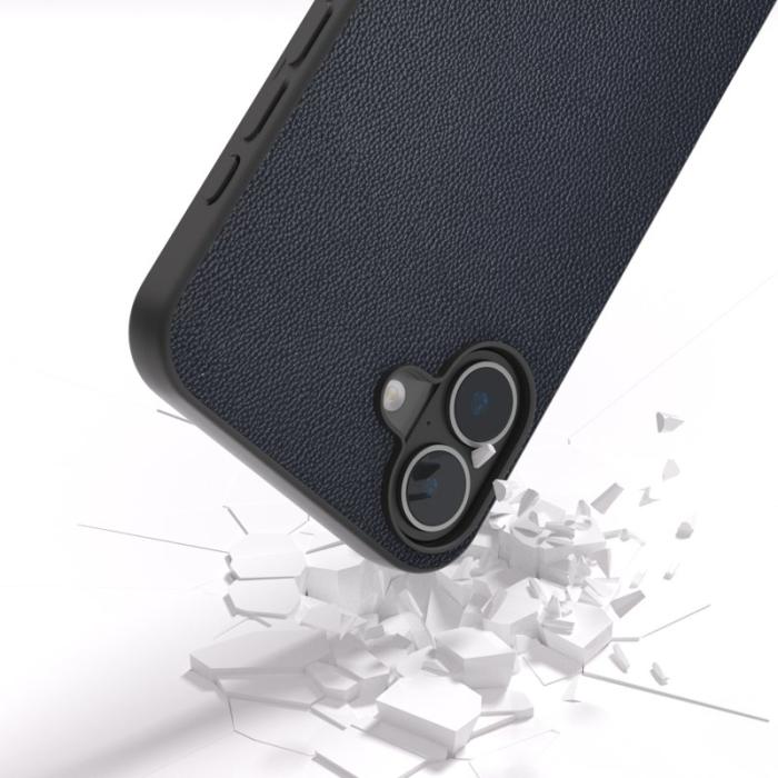 ABEEL - ABEEL iPhone 16 Skal Äkta Läder Coated PC+TPU Blå