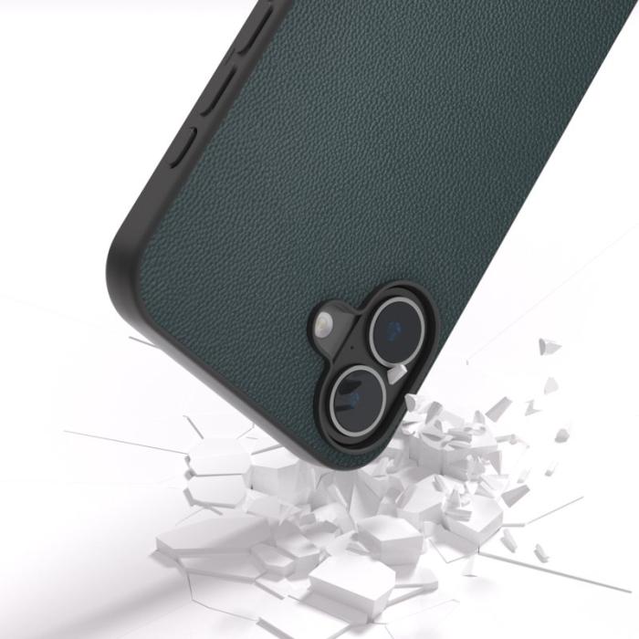 ABEEL - ABEEL iPhone 16 Skal Äkta Läder Coated PC+TPU Grön