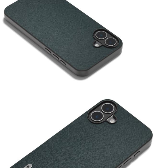 ABEEL - ABEEL iPhone 16 Skal Äkta Läder Coated PC+TPU Grön