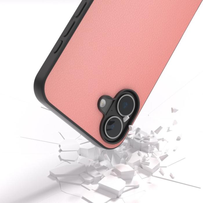 ABEEL - ABEEL iPhone 16 Skal Äkta Läder Coated PC+TPU Hybrid - Rosa