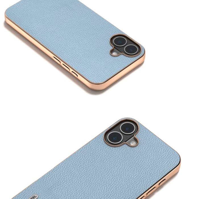 ABEEL - ABEEL iPhone 16 Skal Äkta Läder + PC + TPU Elektroplätering - Baby Blue