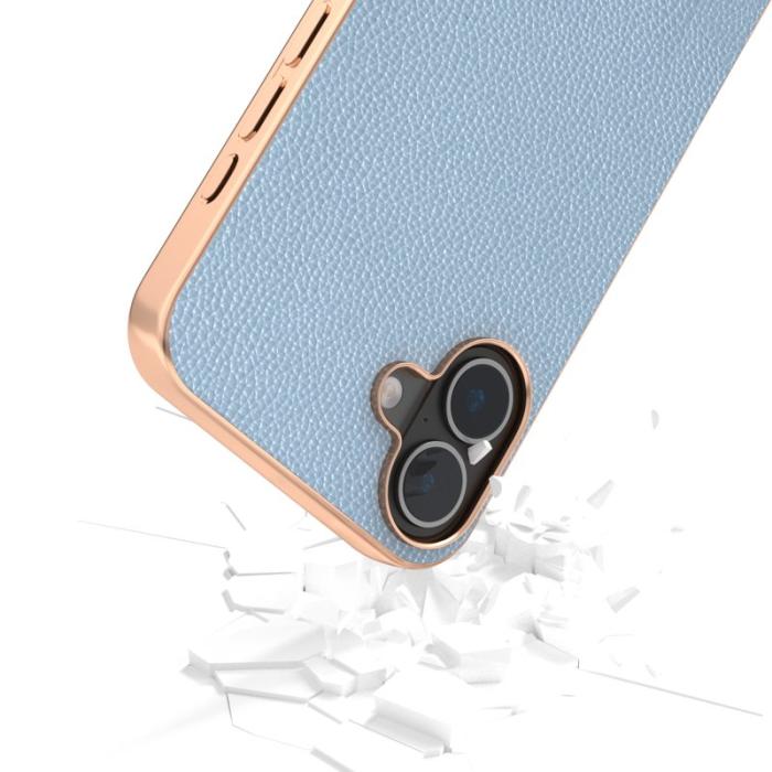 ABEEL - ABEEL iPhone 16 Skal Äkta Läder + PC + TPU Elektroplätering - Baby Blue