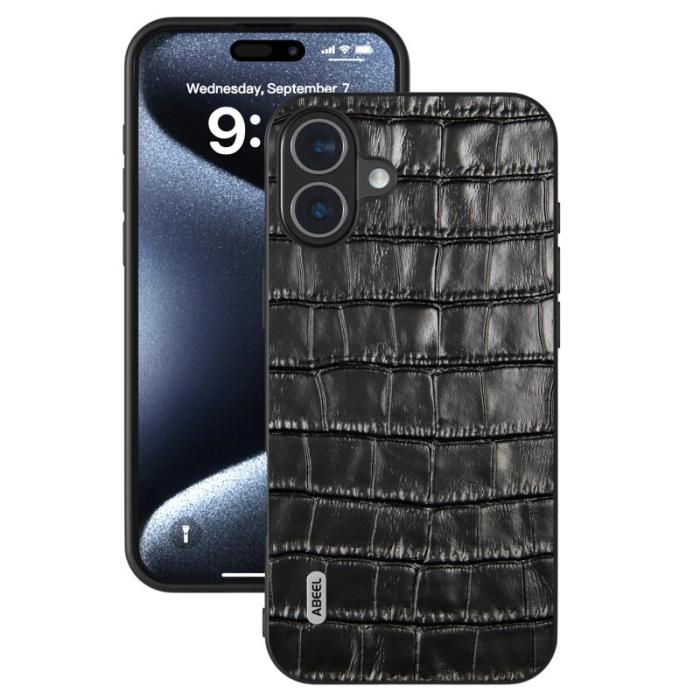 ABEEL - ABEEL iPhone 16 Skal Äkta Läder + PC + TPU Stöttålig - Svart