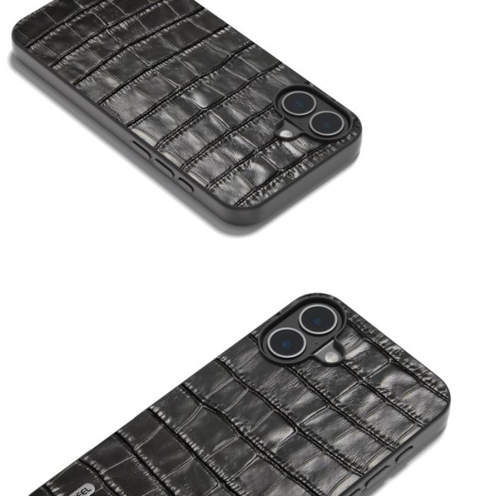 ABEEL - ABEEL iPhone 16 Skal Äkta Läder + PC + TPU Stöttålig - Svart