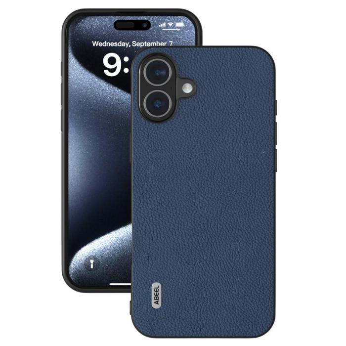 ABEEL - ABEEL iPhone 16 Skal Äkta Läder + PC + TPU Telefonfodral - Blå