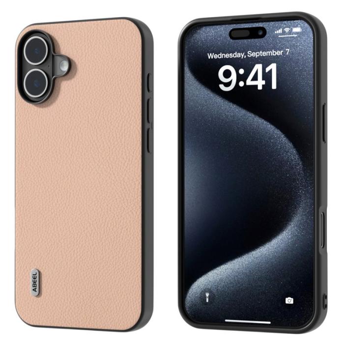 ABEEL - ABEEL iPhone 16 Skal Äkta Läder + PC + TPU Telefonfodral - Rosa