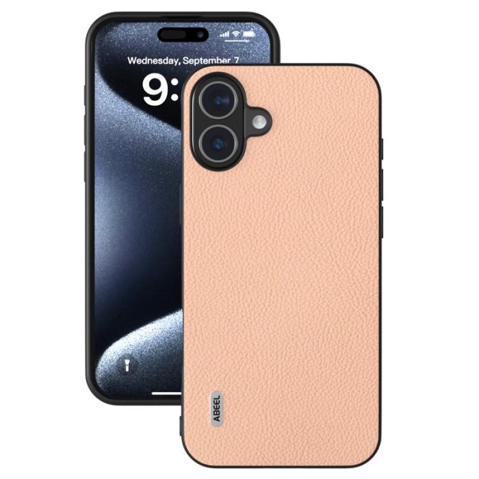 ABEEL - ABEEL iPhone 16 Skal Äkta Läder + PC + TPU Telefonfodral - Rosa