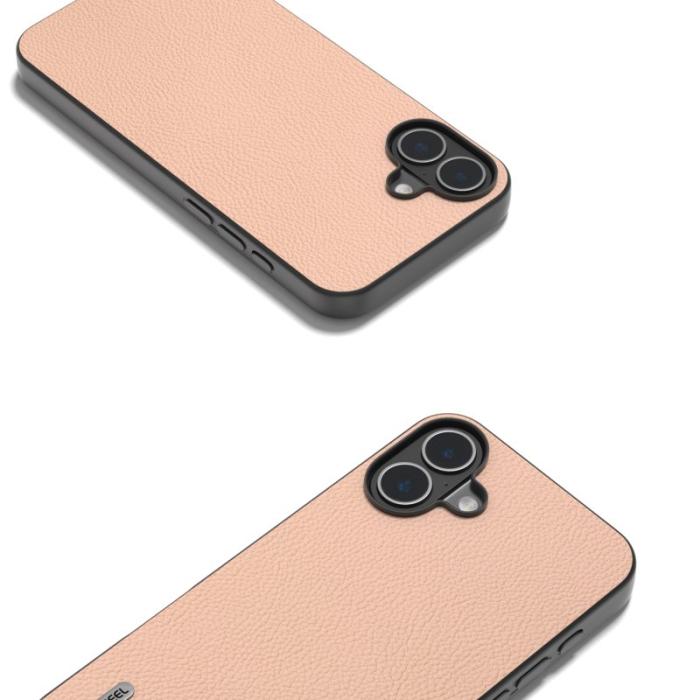 ABEEL - ABEEL iPhone 16 Skal Äkta Läder + PC + TPU Telefonfodral - Rosa