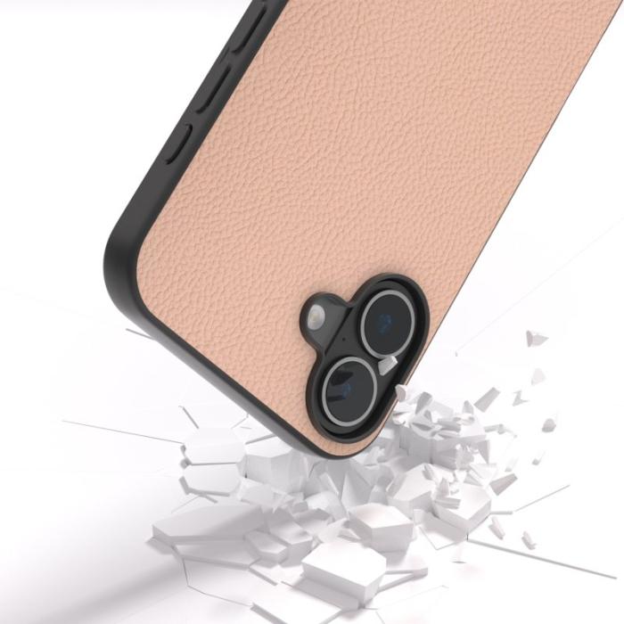 ABEEL - ABEEL iPhone 16 Skal Äkta Läder + PC + TPU Telefonfodral - Rosa
