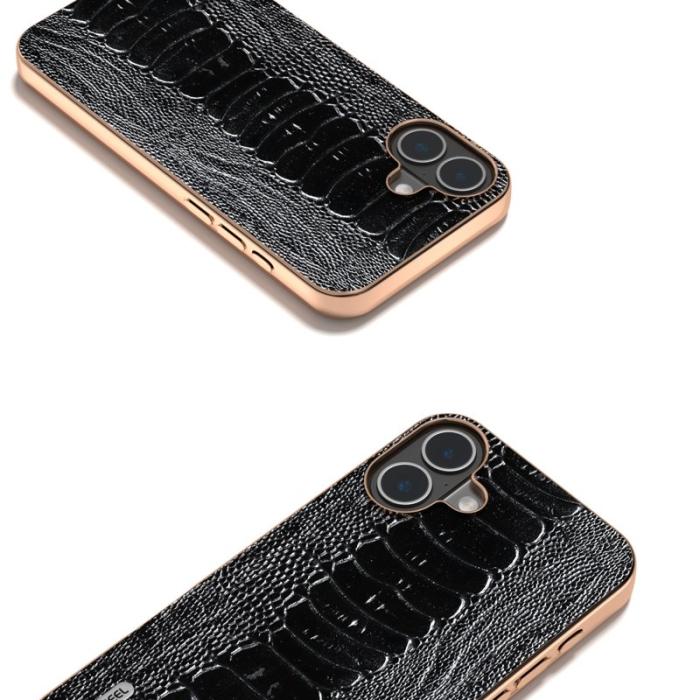 ABEEL - ABEEL iPhone 16 Skal Electroplating Crocodile Läder Svart