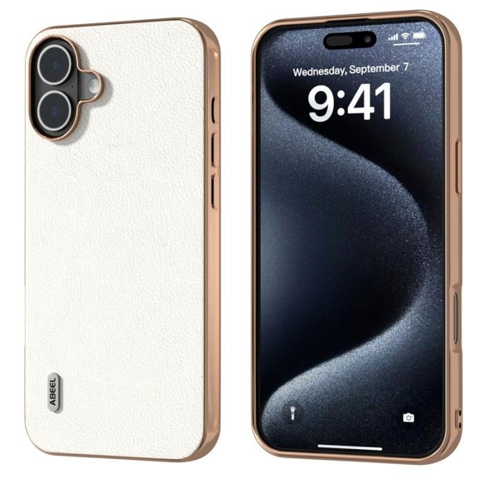 ABEEL - ABEEL iPhone 16 Skal Electroplating Edge Äkta Läder Grå