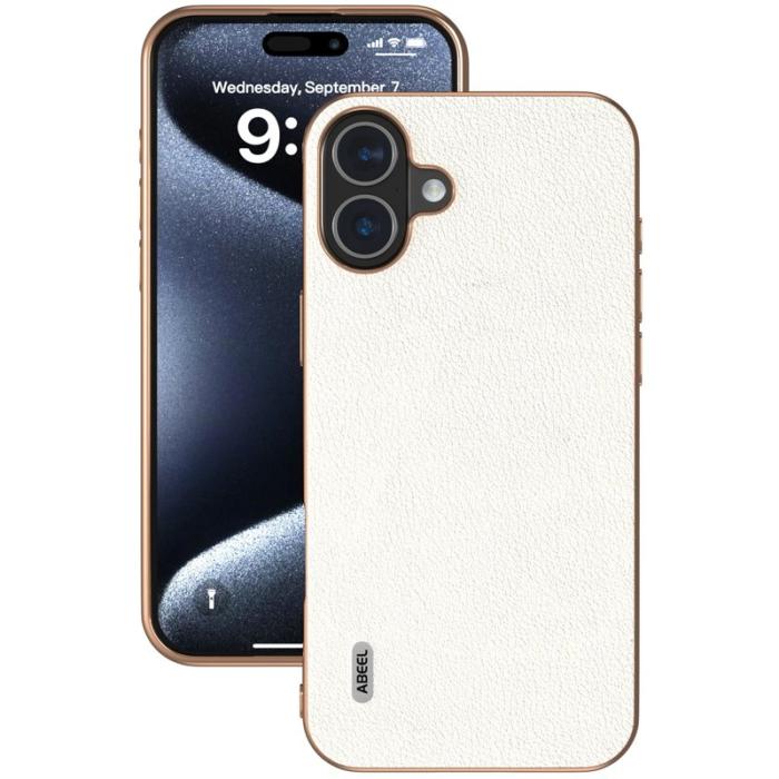 ABEEL - ABEEL iPhone 16 Skal Electroplating Edge Äkta Läder Grå