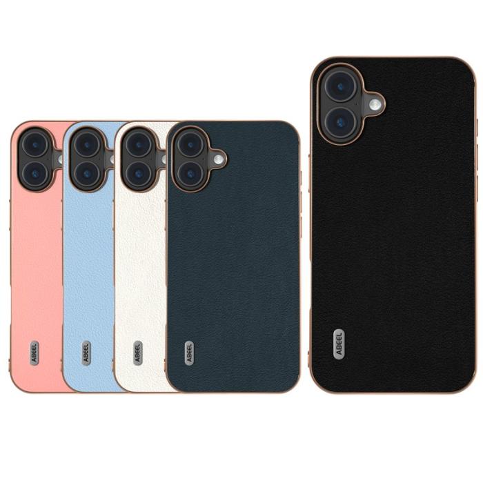 ABEEL - ABEEL iPhone 16 Skal Electroplating Edge Äkta Läder Grå