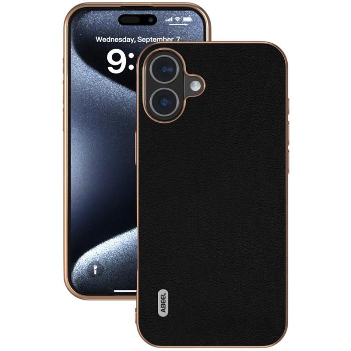 ABEEL - ABEEL iPhone 16 Skal Electroplating Kantskydd Läder + PC + TPU - Svart
