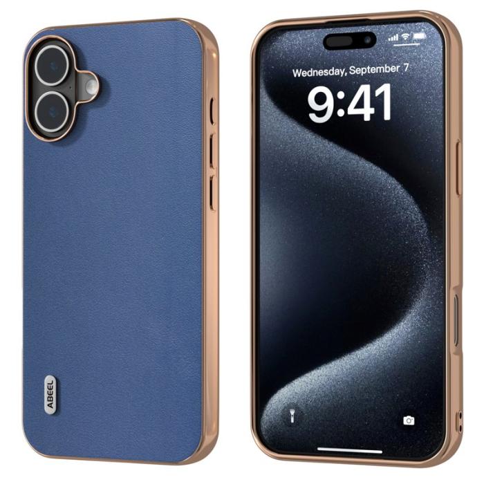 ABEEL - ABEEL iPhone 16 Skal Electroplating Kantskydd Läder + TPU - Blå