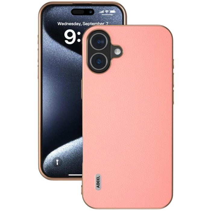 ABEEL - ABEEL iPhone 16 Skal Electroplating Kantskydd Läder + TPU - Rosa