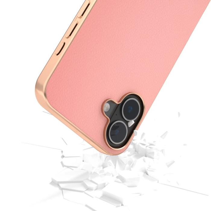 ABEEL - ABEEL iPhone 16 Skal Electroplating Kantskydd Läder + TPU - Rosa