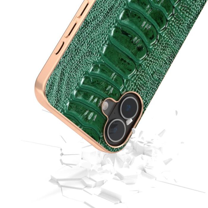 ABEEL - ABEEL iPhone 16 Skal Electroplating Krokodil Läder Grön