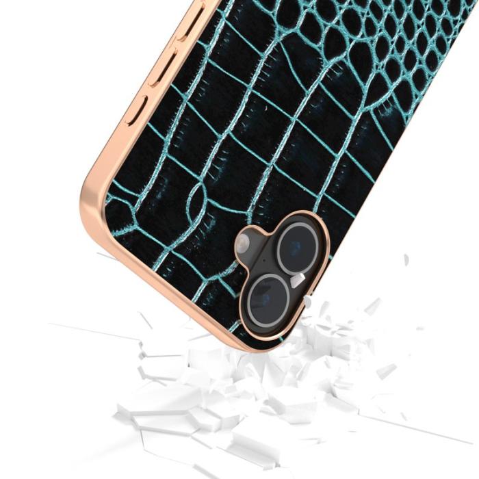 ABEEL - ABEEL iPhone 16 Skal Electroplating Krokodil Läder - Mörkgrön