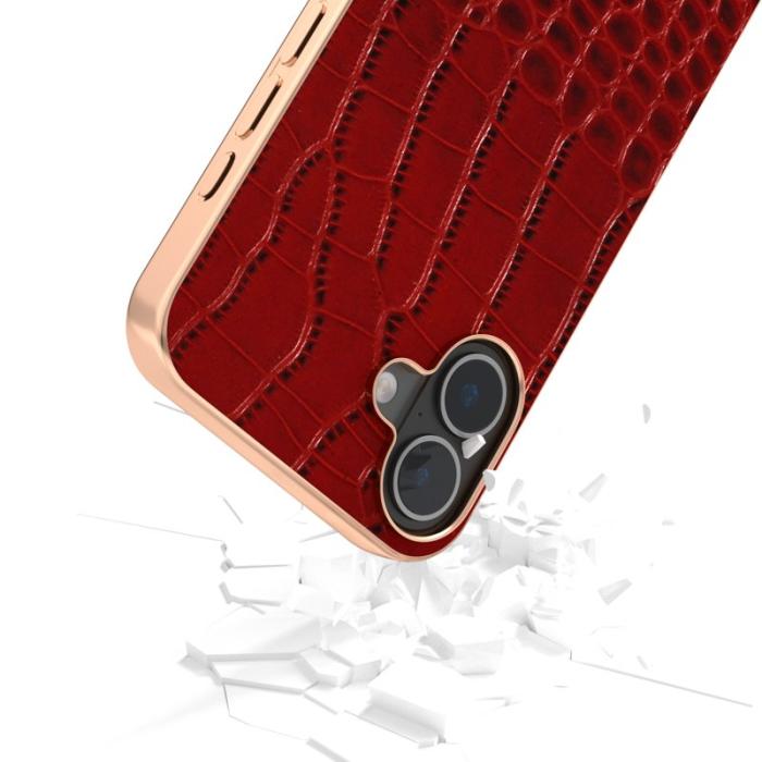 ABEEL - ABEEL iPhone 16 Skal Electroplating Krokodil Läder Röd
