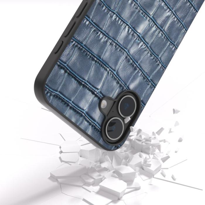 ABEEL - ABEEL iPhone 16 Skal i Äkta Läder + PC + TPU - Blå