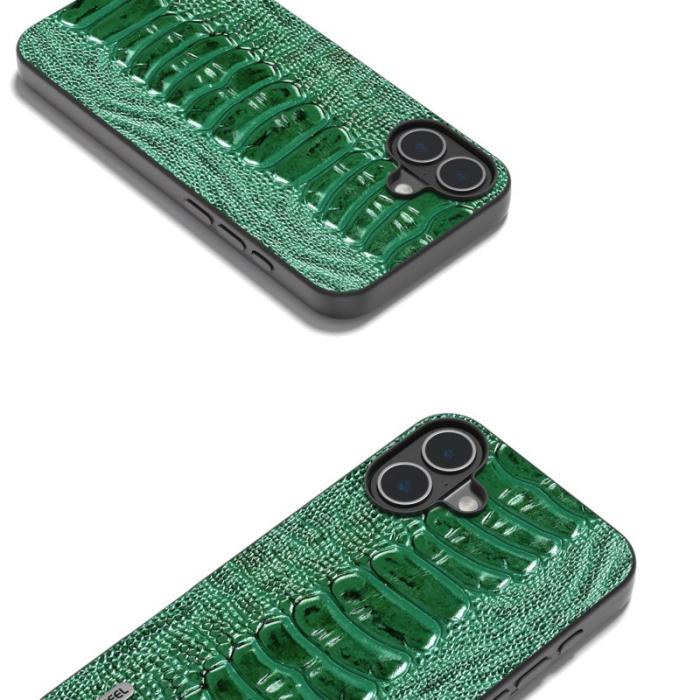 ABEEL - ABEEL iPhone 16 Skal Krokodilmönster Äkta Läder Grön