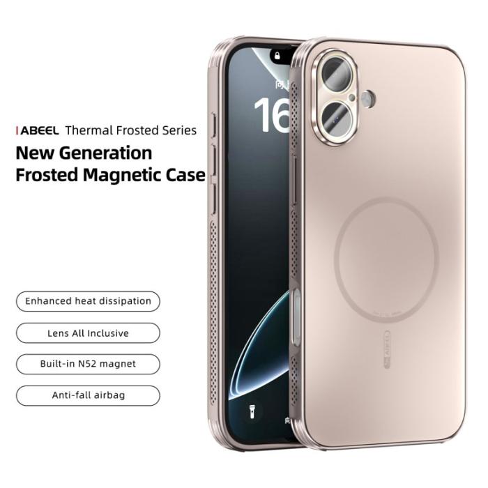 ABEEL - ABEEL iPhone 16 Skal Magnetiskt TPU PC Kylande Matt Guld