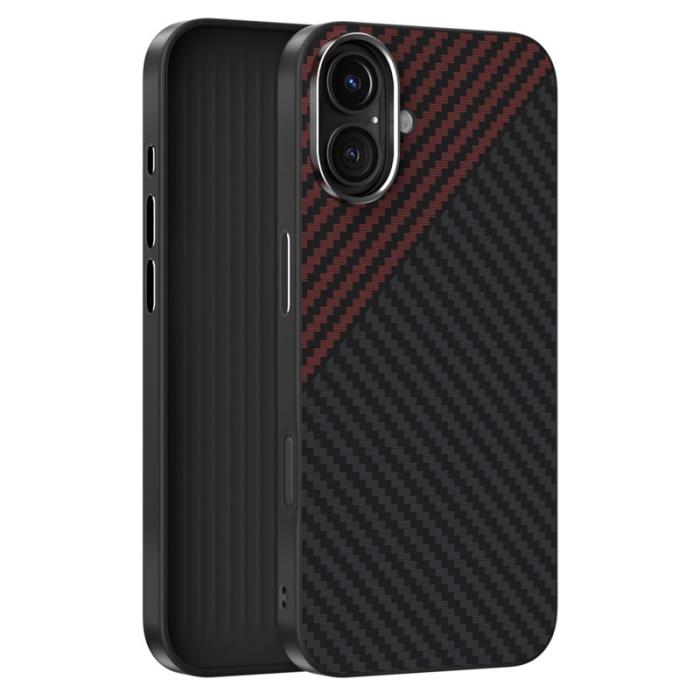 ABEEL - ABEEL iPhone 16 Skal MagSafe Kolfiber Svart/Röd