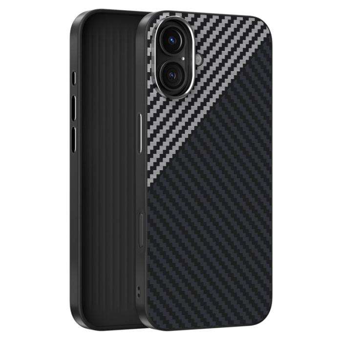 ABEEL - ABEEL iPhone 16 Skal MagSafe Kolfiber Svart/Silver