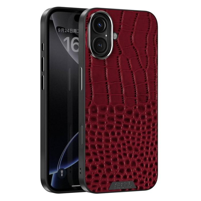 ABEEL - ABEEL iPhone 16 Skal MagSafe Kompatibel Krokodil Textur Röd