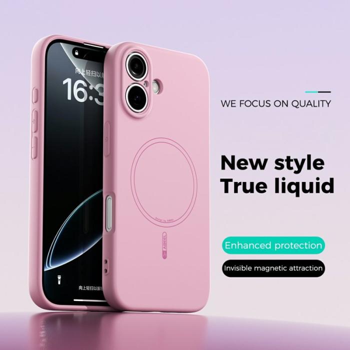 ABEEL - ABEEL iPhone 16 Skal MagSafe Kompatibel Liquid Silicone Rosa