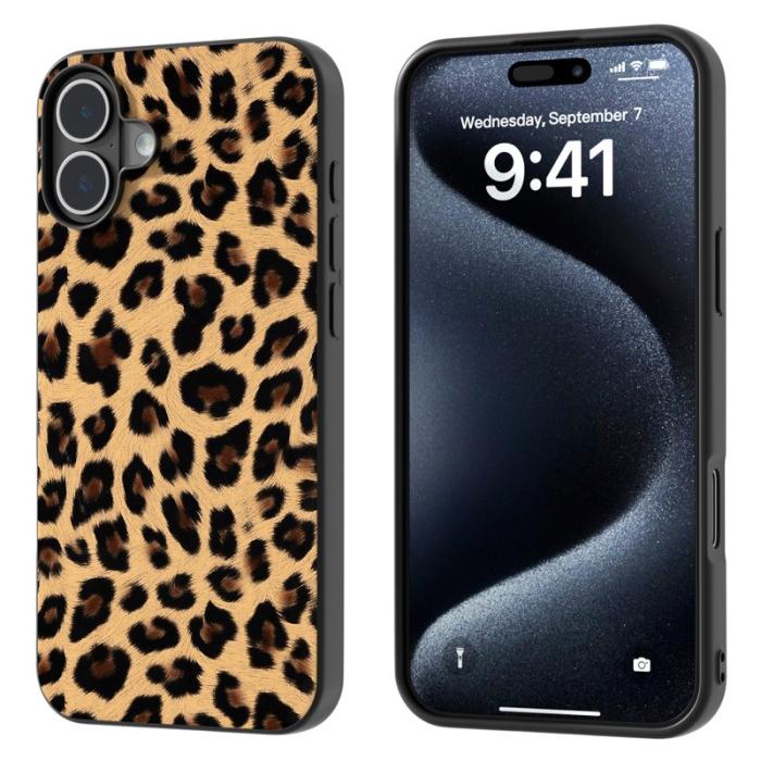 ABEEL - ABEEL iPhone 16 Skal PU Läder Leopard Fodral Champagne Gold