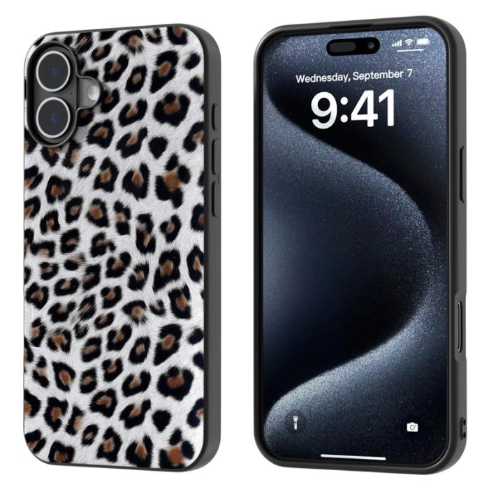 ABEEL - ABEEL iPhone 16 Skal PU Läder Leopard Fodral - Silver