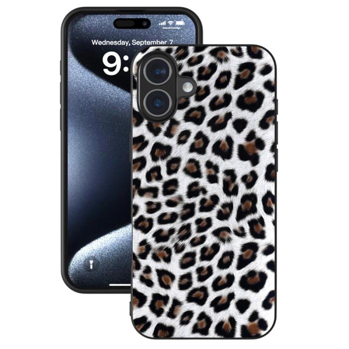 ABEEL - ABEEL iPhone 16 Skal PU Läder Leopard Fodral - Silver