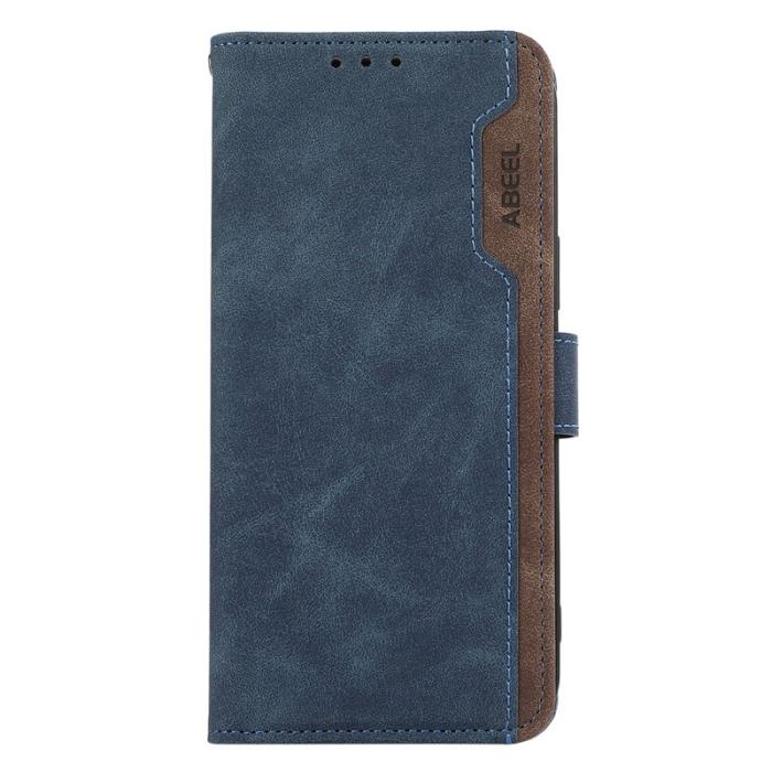 ABEEL - ABEEL iPhone 16 Skal Splicing Läder Flip Fodral RFID Blå