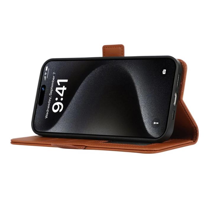 ABEEL - ABEEL iPhone 16 Ställfodral RFID-blockerande Läder - Brun