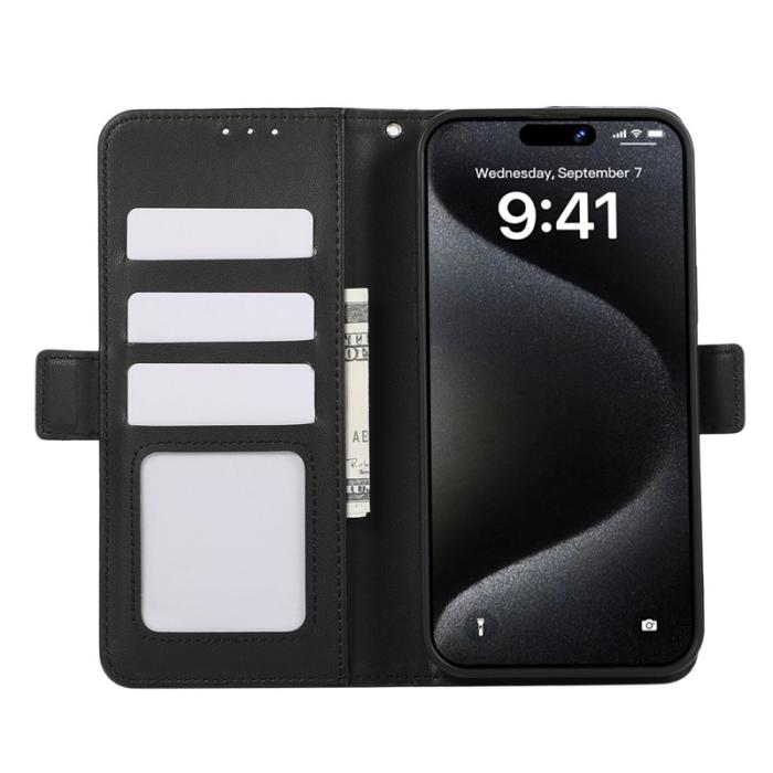 ABEEL - ABEEL iPhone 16 Ställfodral RFID-blockerande Läder Svart