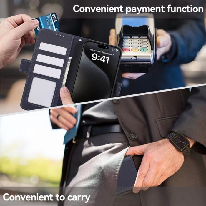 ABEEL - ABEEL iPhone 16 Ställfodral RFID Blocking Läder Plånbok Blå