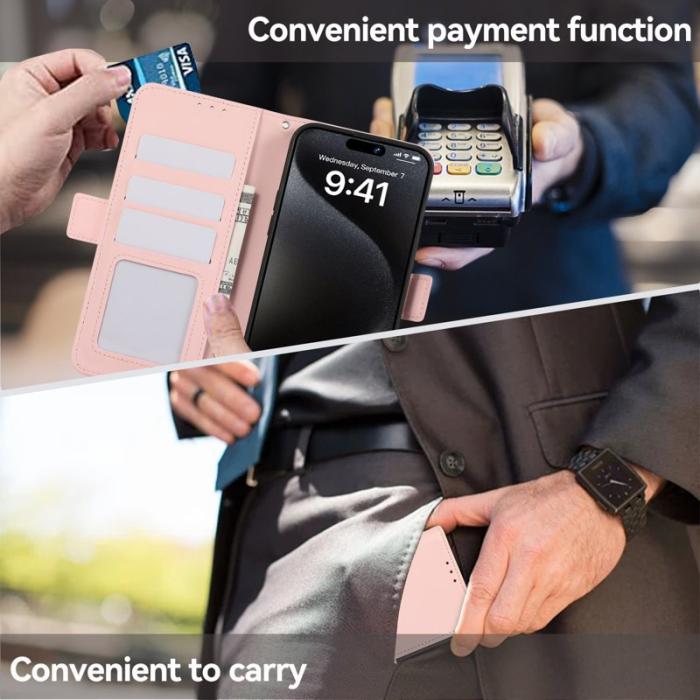 ABEEL - ABEEL iPhone 16 Ställfodral RFID Skydd Läder Plånbok - Rosa