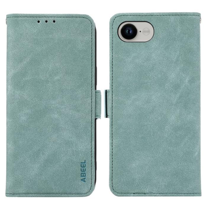 ABEEL - ABEEL iPhone 16e Fodral PU Läder Folio Ställ Baby Blue