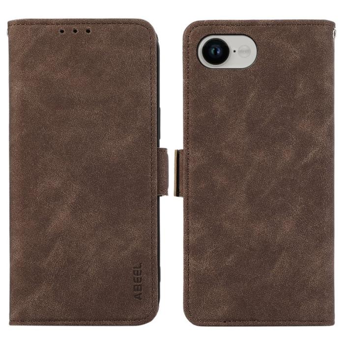 ABEEL - ABEEL iPhone 16e Fodral PU Läder Folio Ställ Brown