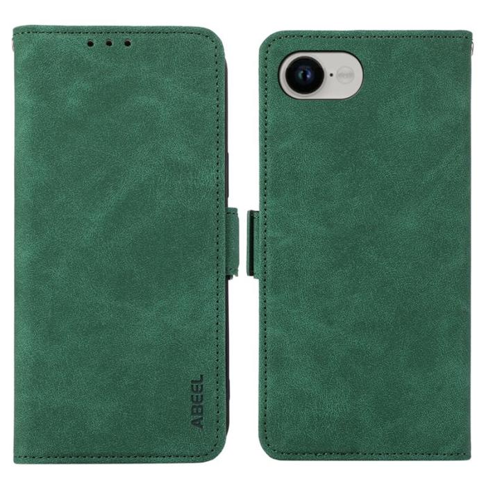 ABEEL - ABEEL iPhone 16e Fodral PU Läder Folio Ställ Green RFID Blocking